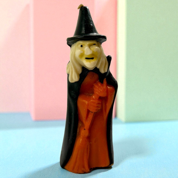 Vintage Gurley Halloween Witch Candle Broom Hat Robe HTF USA Label 5.25" H Unlit - Picture 1 of 13
